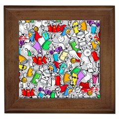 Graffiti Characters Seamless Pattern Framed Tile by Nexatart