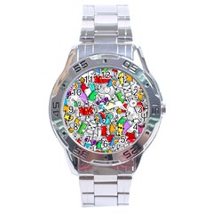 Graffiti Characters Seamless Pattern Stainless Steel Analogue Watch by Nexatart