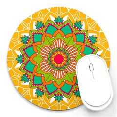 Mandala Patterns Yellow Round Mousepads by Nexatart