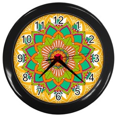 Mandala Patterns Yellow Wall Clock (black)