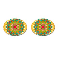 Mandala Patterns Yellow Cufflinks (oval) by Nexatart