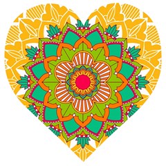 Mandala Patterns Yellow Wooden Puzzle Heart by Nexatart