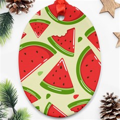 Cute Watermelon Seamless Pattern Oval Ornament (two Sides) by Nexatart