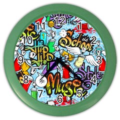 Graffiti Characters Seamless Patternm Color Wall Clock by Nexatart