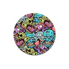 Zombie Heads Pattern Magnet 3  (round) by Nexatart