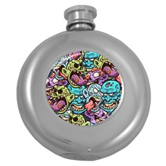 Zombie Heads Pattern Round Hip Flask (5 Oz) by Nexatart