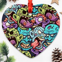 Zombie Heads Pattern Heart Ornament (two Sides) by Nexatart