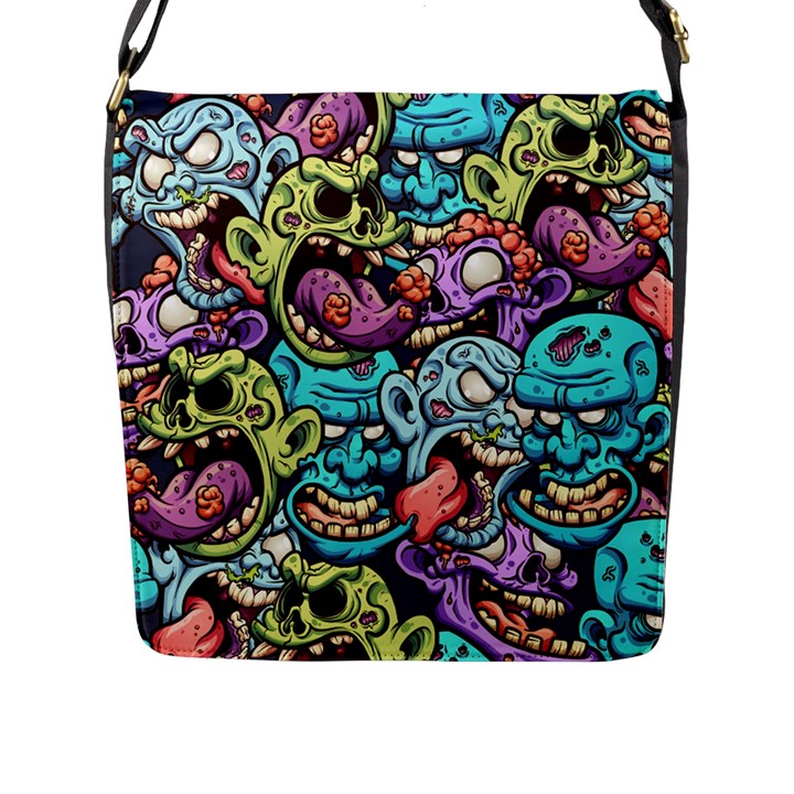 Zombie Heads Pattern Flap Closure Messenger Bag (L)