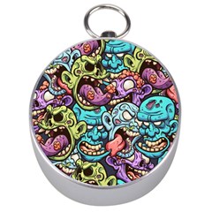 Zombie Heads Pattern Silver Compasses