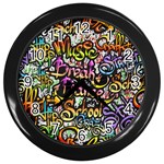 Graffiti Word Seamless Pattern Wall Clock (Black) Front