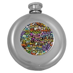 Graffiti Word Seamless Pattern Round Hip Flask (5 Oz) by Nexatart