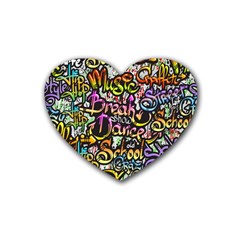 Graffiti Word Seamless Pattern Heart Coaster (4 Pack)  by Nexatart