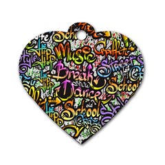 Graffiti Word Seamless Pattern Dog Tag Heart (one Side) by Nexatart