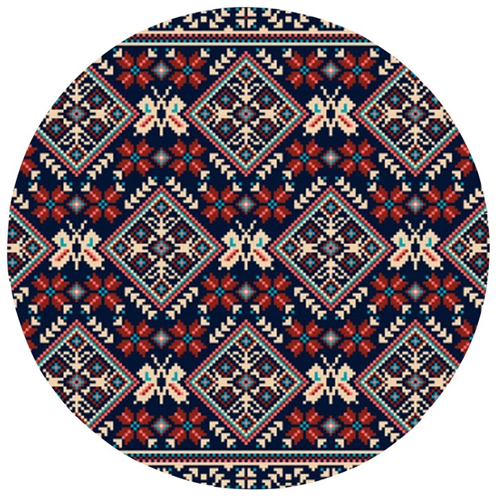 Ukrainian Folk Seamless Pattern Ornament Wooden Puzzle Round