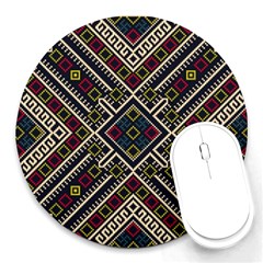 Zentangle Style Geometric Ornament Pattern Round Mousepads by Nexatart