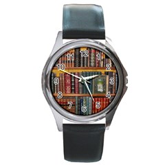 Books Library Bookshelf Bookshop Round Metal Watch by Nexatart