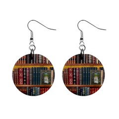 Books Library Bookshelf Bookshop Mini Button Earrings by Nexatart