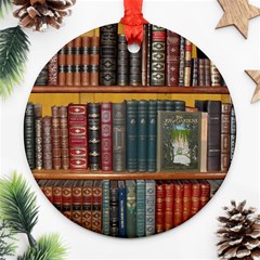 Books Library Bookshelf Bookshop Round Ornament (two Sides)