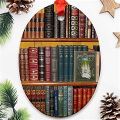 Books Library Bookshelf Bookshop Oval Ornament (two Sides) by Nexatart