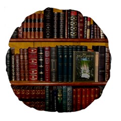 Books Library Bookshelf Bookshop Large 18  Premium Round Cushions by Nexatart