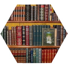 Books Library Bookshelf Bookshop Wooden Puzzle Hexagon by Nexatart