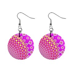 Digital Arts Fractals Futuristic Pink Mini Button Earrings