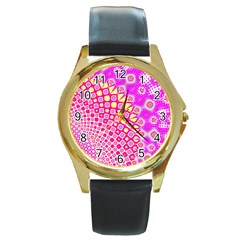 Digital Arts Fractals Futuristic Pink Round Gold Metal Watch