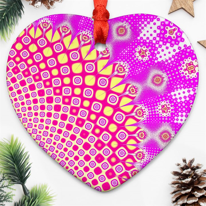 Digital Arts Fractals Futuristic Pink Heart Ornament (Two Sides)