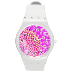 Digital Arts Fractals Futuristic Pink Round Plastic Sport Watch (M)