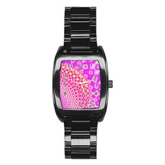 Digital Arts Fractals Futuristic Pink Stainless Steel Barrel Watch