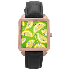 Lemon Fruit Healthy Fruits Food Rose Gold Leather Watch  by Nexatart