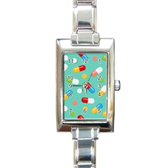 Pills Medicines Seamless Pattern Blue Background Rectangle Italian Charm Watch