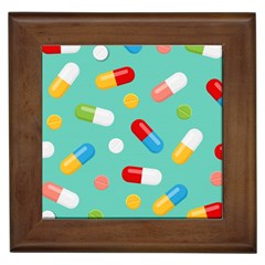 Pills Medicines Seamless Pattern Blue Background Framed Tile