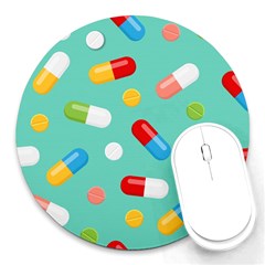 Pills Medicines Seamless Pattern Blue Background Round Mousepads