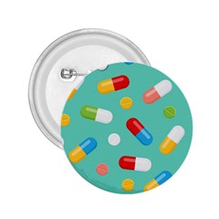 Pills Medicines Seamless Pattern Blue Background 2.25  Buttons