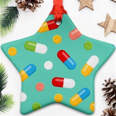 Pills Medicines Seamless Pattern Blue Background Ornament (star)