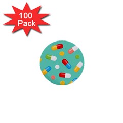 Pills Medicines Seamless Pattern Blue Background 1  Mini Buttons (100 pack) 