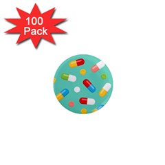 Pills Medicines Seamless Pattern Blue Background 1  Mini Magnets (100 pack) 