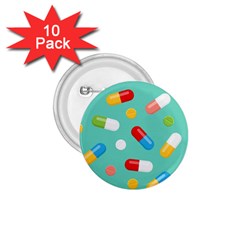 Pills Medicines Seamless Pattern Blue Background 1.75  Buttons (10 pack)