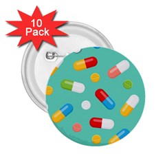 Pills Medicines Seamless Pattern Blue Background 2.25  Buttons (10 pack) 