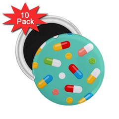 Pills Medicines Seamless Pattern Blue Background 2.25  Magnets (10 pack) 