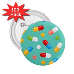 Pills Medicines Seamless Pattern Blue Background 2.25  Buttons (100 pack) 