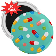 Pills Medicines Seamless Pattern Blue Background 3  Magnets (10 pack) 