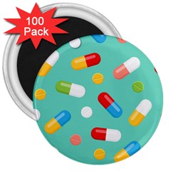 Pills Medicines Seamless Pattern Blue Background 3  Magnets (100 pack)