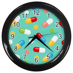 Pills Medicines Seamless Pattern Blue Background Wall Clock (Black)