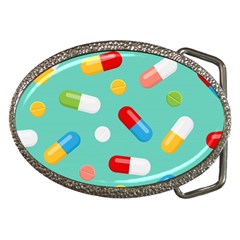 Pills Medicines Seamless Pattern Blue Background Belt Buckles