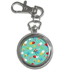 Pills Medicines Seamless Pattern Blue Background Key Chain Watches