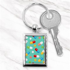 Pills Medicines Seamless Pattern Blue Background Key Chain (Rectangle)