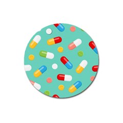 Pills Medicines Seamless Pattern Blue Background Magnet 3  (Round)