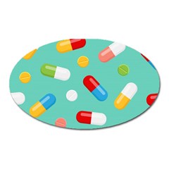 Pills Medicines Seamless Pattern Blue Background Oval Magnet